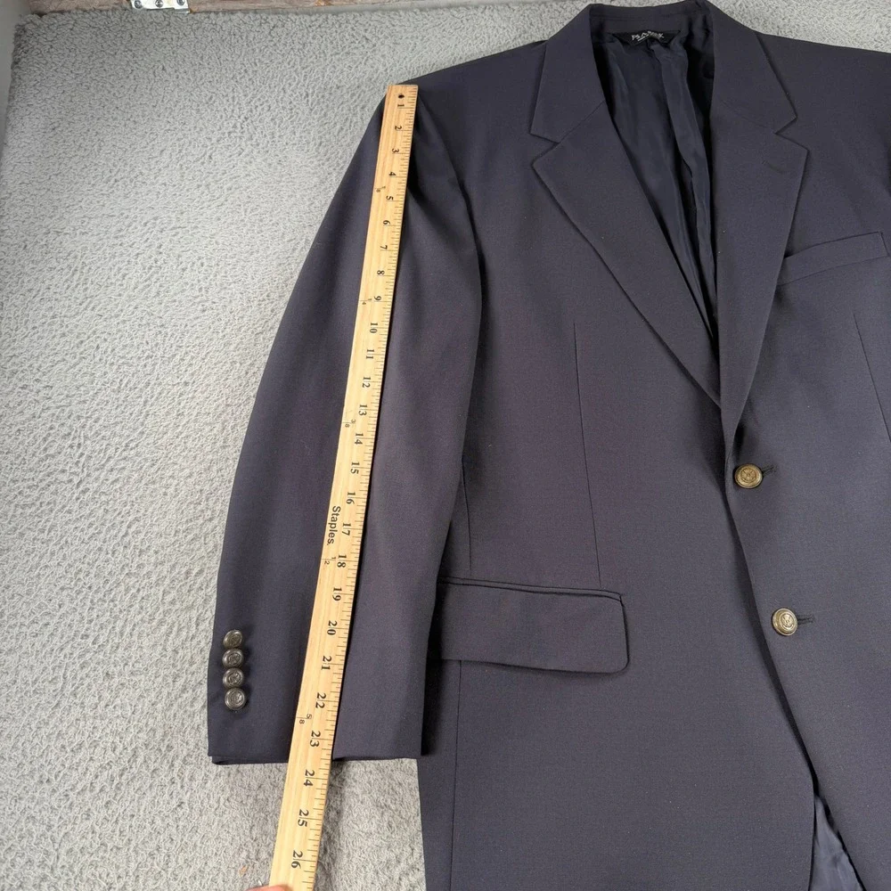 Jos A Bank Blazer Traveler Mens 46R Navy Wool Blend Crest Button Sport Coat